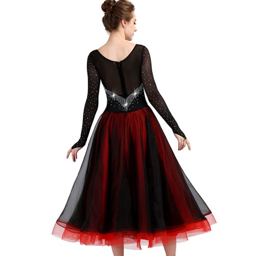 Black red ballroom competition dresses for women diamond stage performance waltz tango chacha rumba dancing long dresses